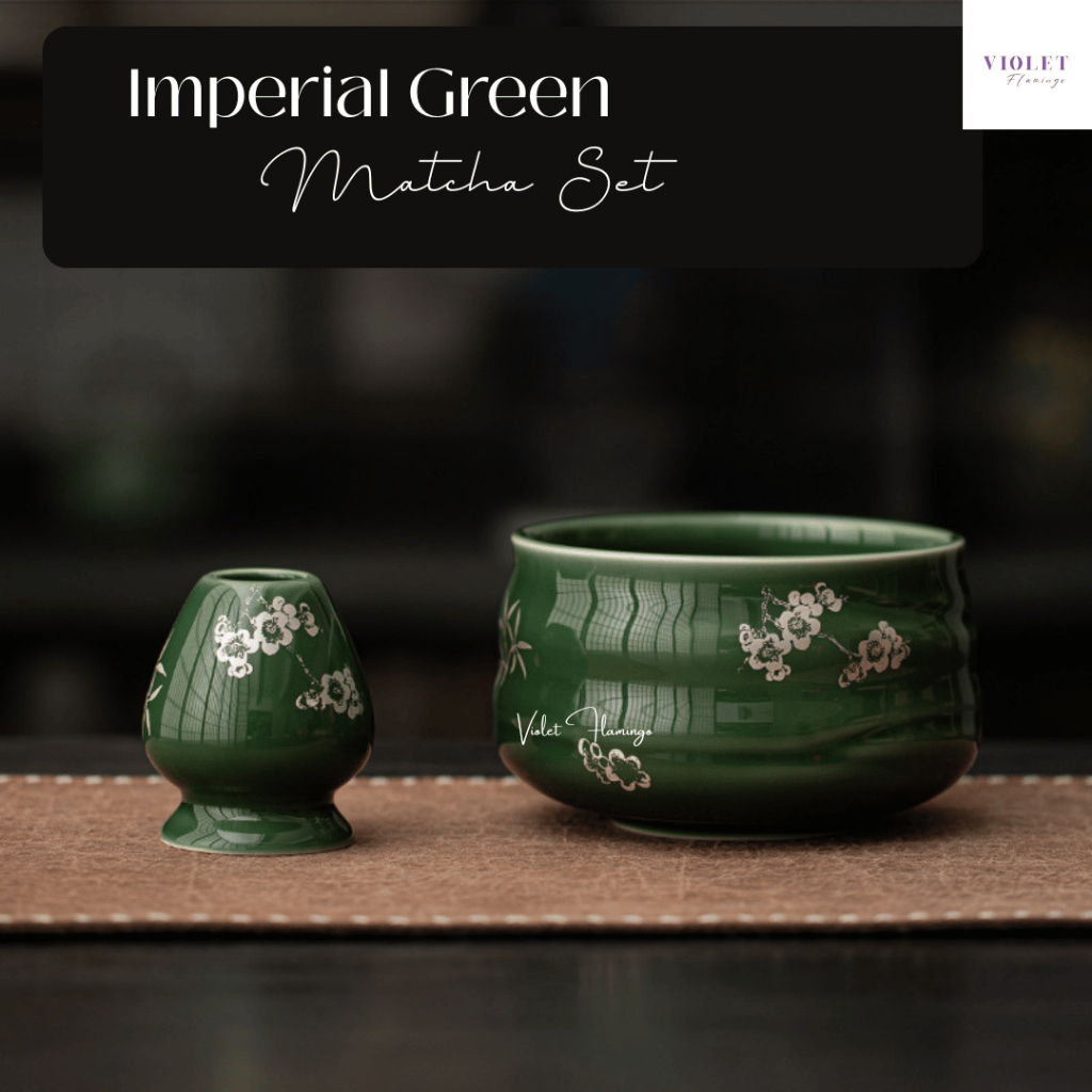Violet Flamingo - Imperial Green Matcha Set ชุดชงชาเขียวญี่ปุ่นสีเขียวหยก เซรามิคเกรดพรีเมี่ยม ลายดอกไม้ พร้อมกล่อง - รูปที่ 4