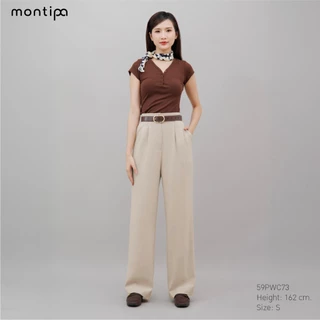 Montipa กางเกงทรงกระบอกกลาง ซิปหน้า แต่งจีบหน้าและเอวยางยืดหลัง ผ้า Comfort 59PWC73