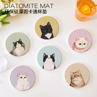 แผ่นหินรองแก้ว ดูดซับน้ำ ลายแมว ที่รองแก้วซับน้ำ แห้งไว ที่ร…