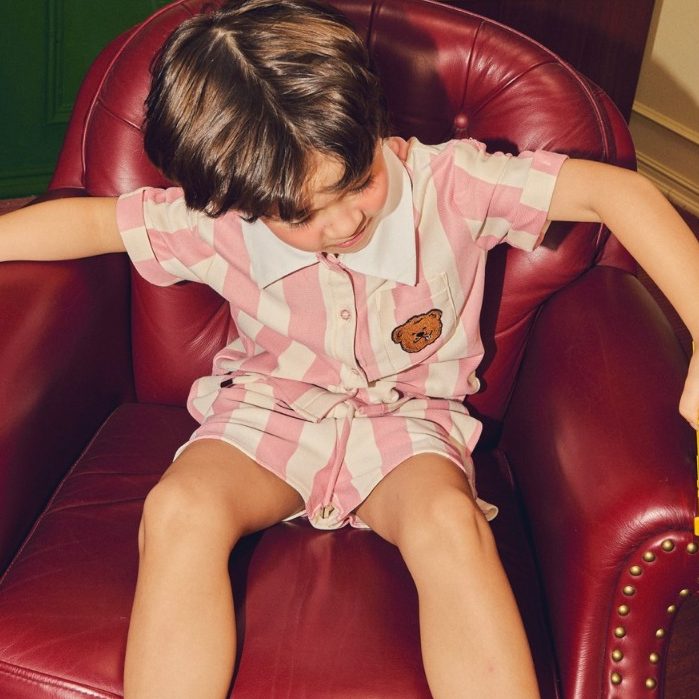 lookbookpetite baseball top เสื้อลายทาง สี bonbon pink stripe