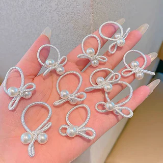 ยางรัดผมโบว์ประดับมุก ยืดหยุ่นสูง เหมาะสำหรับรวบผมหางม้าสูง แพ็ค 10 ชิ้น สำหรับยางรัดผมสุดน่ารักของสาวน้อย
