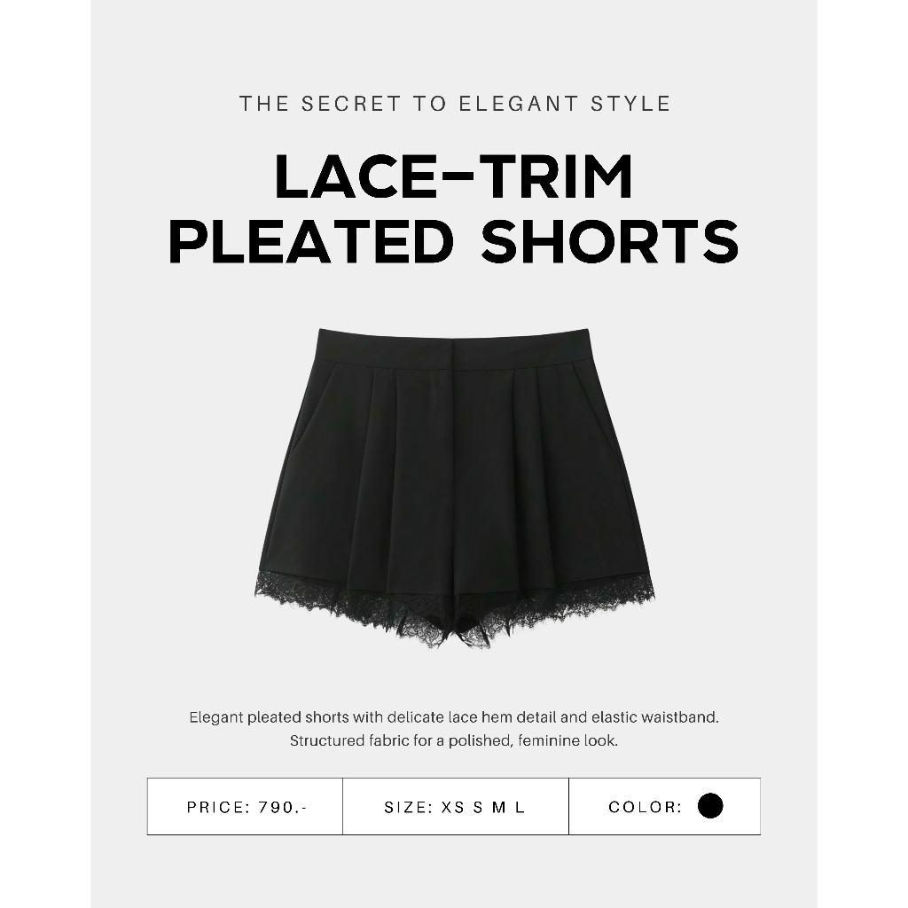 LACE-TRIM PLEATED SHORTS