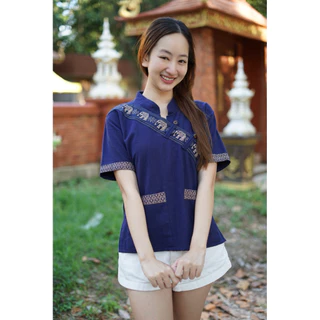 เสื้อคอจีน แต่งช้างคาด (มีทั้หมด12สี)
