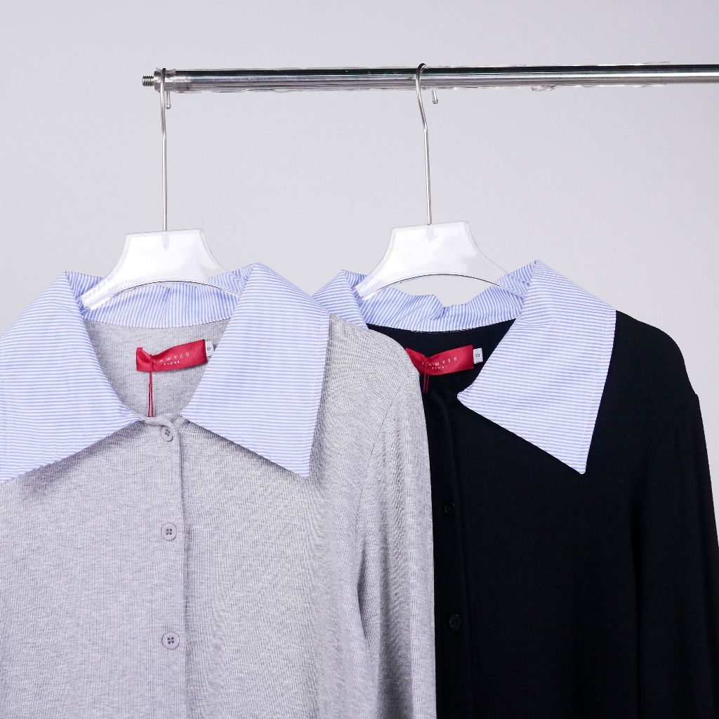 Lawyer Store | [725289] เสื้อคอปกแขนยาว ทูโทน เนื้อผ้ายืดได้ กระดุมใช้งานได้จริง ดีเทลผ้า นุ่มๆ ฟูๆ เสื้อแขนยาว เสื้อผู้ - รูปที่ 2