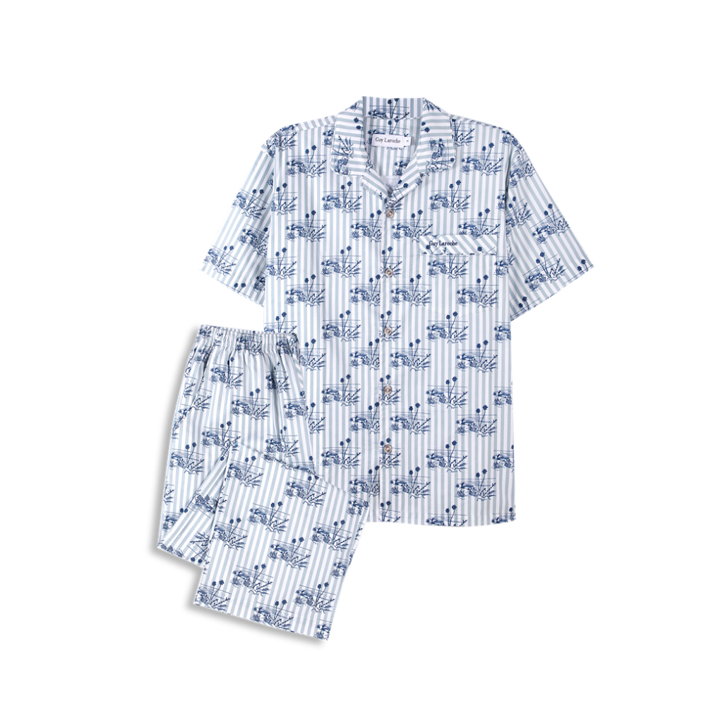 Guy Laroche ชุดนอนคอปก แขนสั้น ขายาว พิมพ์ลาย เนื้อผ้า 100% Cotton สัมผัสนุ่ม ใส่สบาย รุ่น JPP5969S6