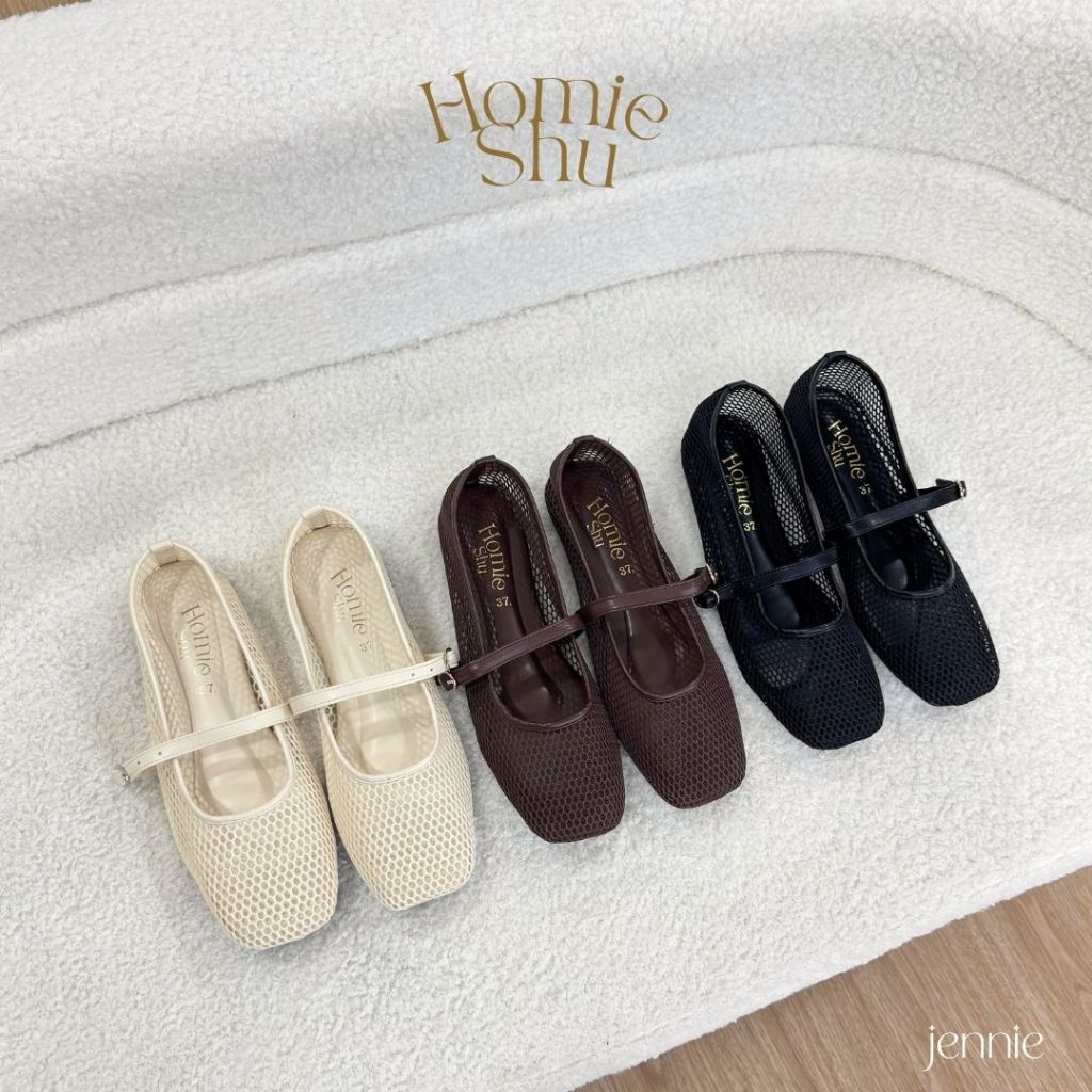 มีส่งด่วนภายในวัน✅ HOMIESHU04 - รองเท้าคัชชูหัวตัด แมรี่เจนตาข่าย รุ่นJennie Maryjane🧡 ใส่สบาย รองเท้าแฟชั่น (เท้าอวบ+1)