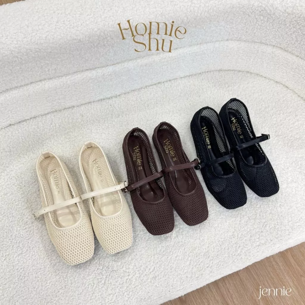 มีส่งด่วนใน4ชม.✅ JENNIE - HOMIESHU04 รองเท้าคัชชูหัวตัด รุ่นพื้นหนานุ่มพิเศษ แมรี่เจนตาข่ายใส่สบาย ไซส์36-42 (เท้าอวบ+1)