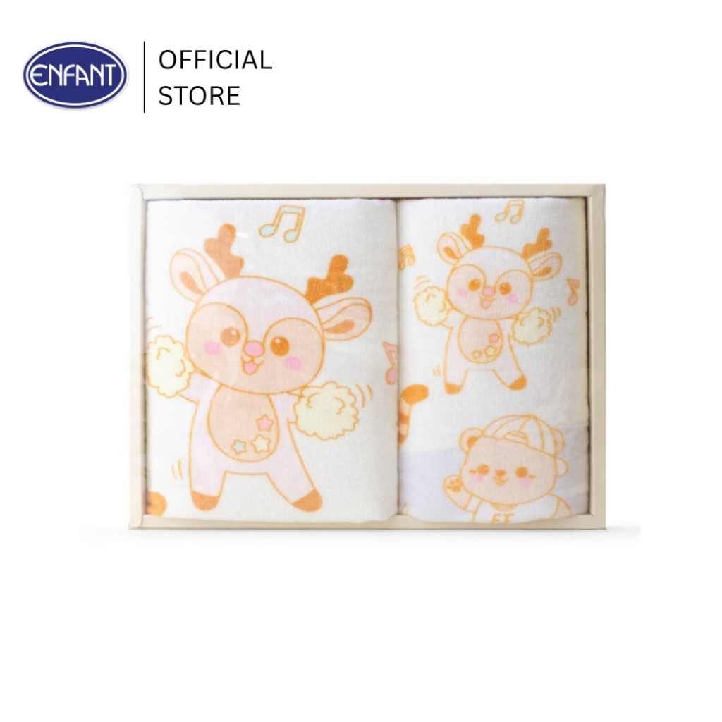 ENFANT (อองฟองต์) เซตผ้าขนหนู ลายน้องกวาง สีครีม ขนาด 15x30นิ้ว คู่กับ 24x48นิ้ว