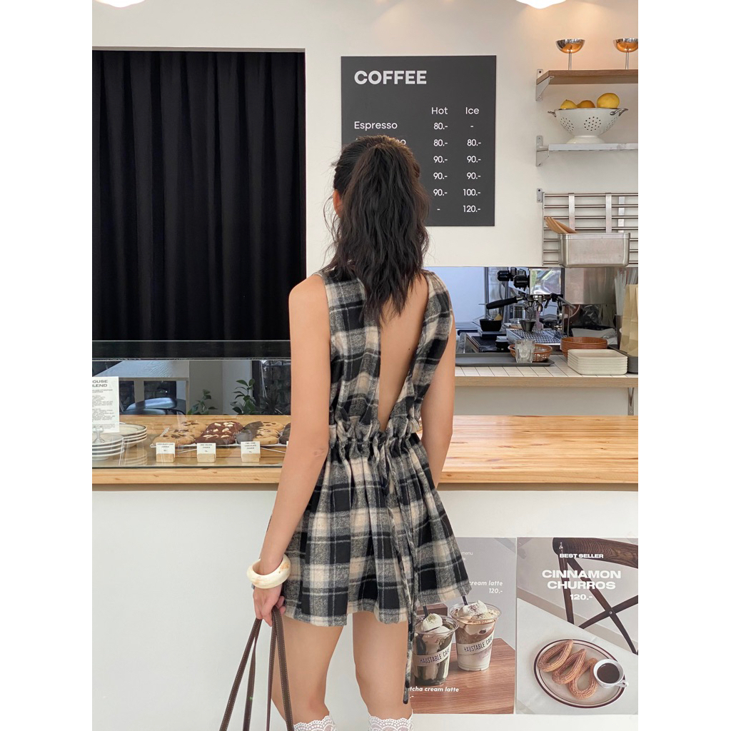Tulla.more - Labelle Minidress มินิเดรส ลายสก็อต โชว์หลัง ผูกเอว