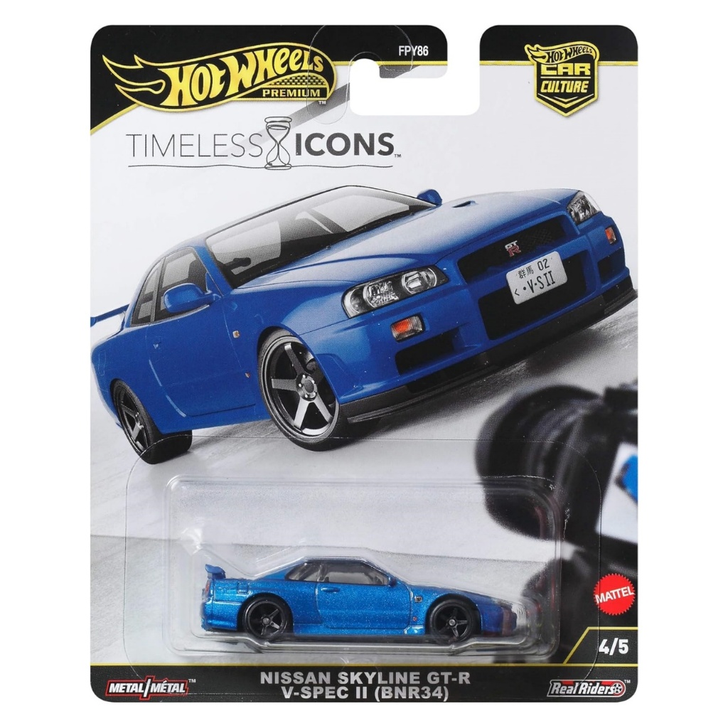 Hot Wheels Premium Nissan Skyline GT-R V-Spec II (BNR34) – Timeless Icons 4/5 โมเดลรถเหล็ก รถของเล่น ของสะสม ลิขสิทธิ์แท
