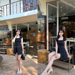 Marima Jumpsuit – จั๊มสูทขาสั้น คอเหลี่ยม แขนสั้น ดีเทลกระโปรงกางเกง ซิปหลัง มีกระเป๋า MT.STDO