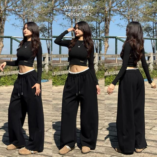 Wana.Outfits - Fenton Sweatpants กางเกงวอร์มขากระบอกแต่งขอบเอวทูโทน