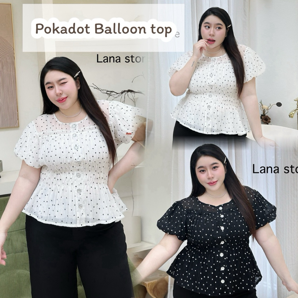 B7 เสื้อคอกลมแขนบอลลูน ดึงสม็อครอบตัว อก 38-50 *มีซับใน lanastore
