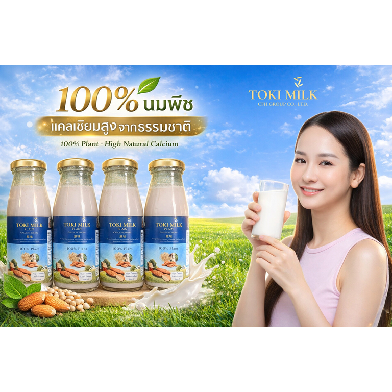 Toki milk นมพืชเเคลเซียมสูง แลคโตสฟรี สูตรคลีน ออร์แกนิค ไร้น้ำตาล ไร้น้ำมัน ไร้สารก่อมะเร็ง