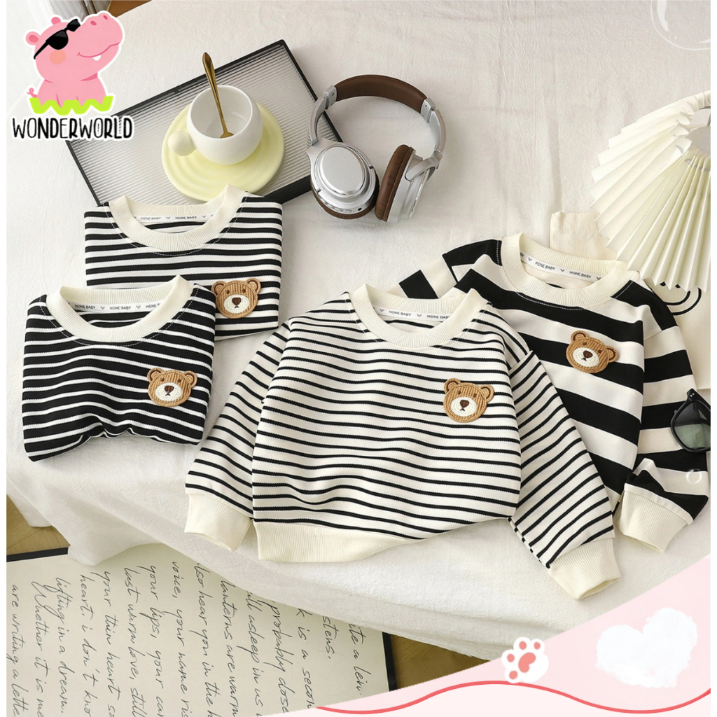 เสื้อสเวตเติอร์เด็ก เสื้อแขนยาวเด็ก ปักลายหมี อินเทรนด์ ใส่ได้ทั้งชายและหญิง คอกลม