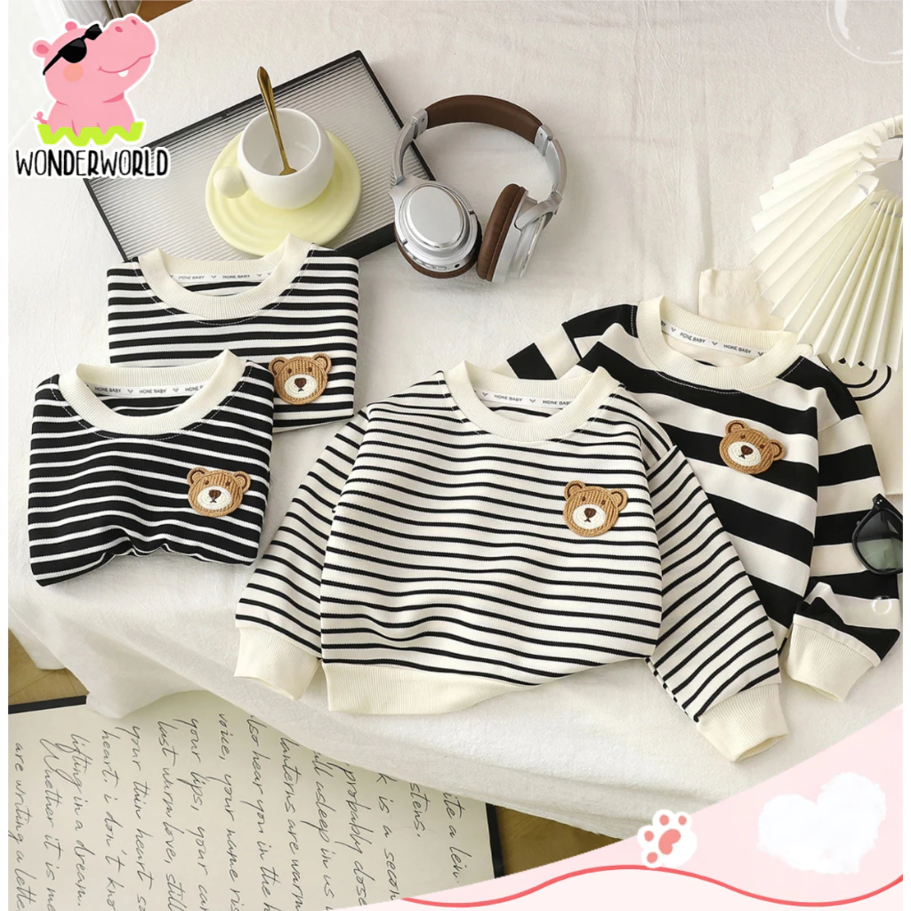 เสื้อสเวตเติอร์เด็ก เสื้อแขนยาวเด็ก ปักลายหมี อินเทรนด์ ใส่ได้ทั้งชายและหญิง คอกลม