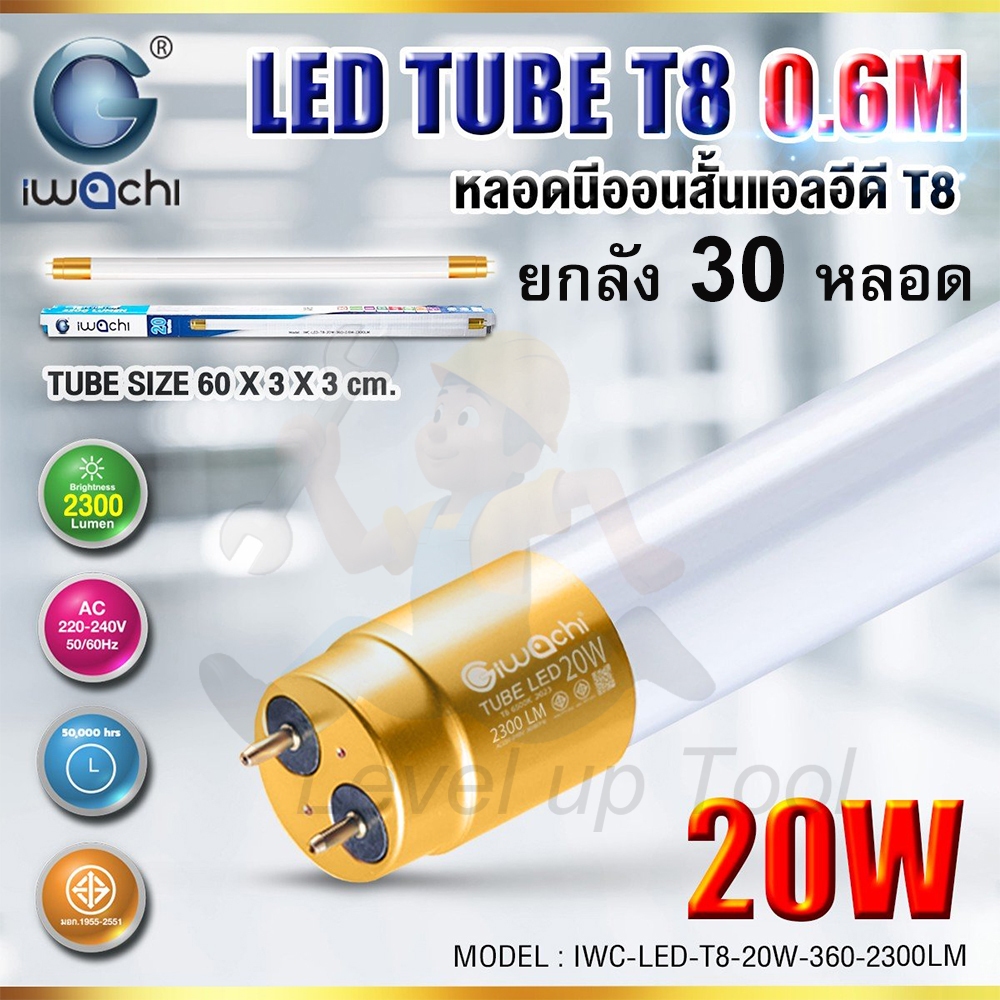 (ยกลัง) IWACHI หลอดไฟนีออน ชุดเซ็ทหลอดไฟนีออนพร้อมรางแบบยาว(ขาสปริง) LED T8 20W หลอดไฟแบบสั้น 60CM 120CM แสงสีขาว