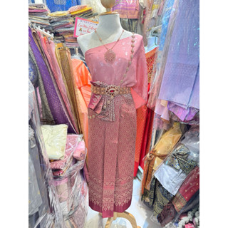 ชุดไทยสไบลาย สไบลายออเจ้าเงางาม แมตท์กระโปรงไหมทอพริ้ว สวยหว…