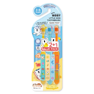 Moby แปรงสีฟัน ยาสีฟันรสองุ่นเคียวโฮ สำหรับน้อง 6 เดือน - 3ปี