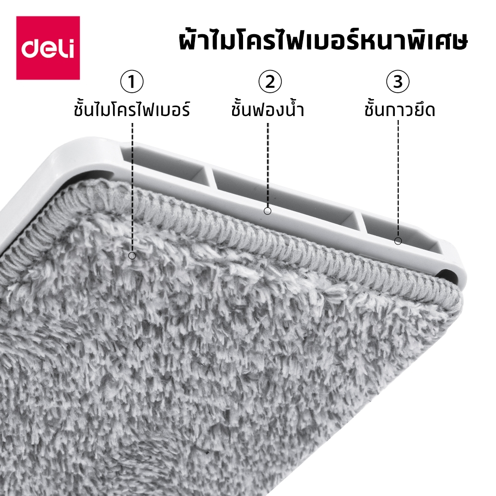 Deli ไม้ม็อบ ไม้ถูพื้น 2in1 มีที่รีดในตัว หมุนหัวได้ 360° พับได้ ถูได้ทั้งแห้ง-เปียก Flat mop - รูปที่ 4