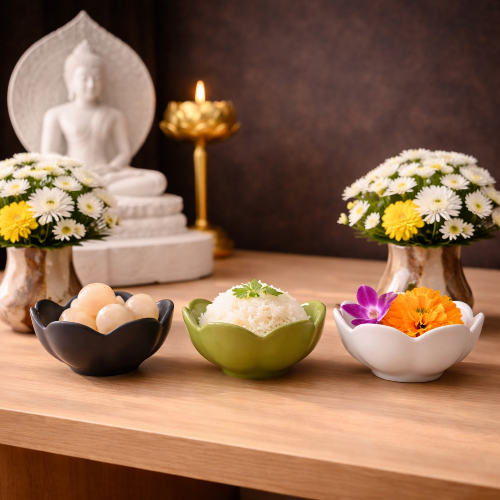 ถ้วยถวายอาหารมงคล ถ้วยเซรามิกเล็ก จัดชุดถวายข้าวพระพุทธ เสริมบารมีหิ้งพระ มีให้เลือก 3 สี GDC551