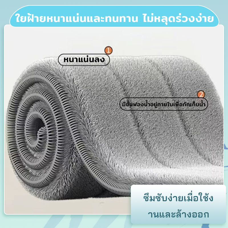 ไม้ถูพื้นแบบรีดน้ำ ไม้ถูพื้น ไม้ถูพื้นแบน  lazy mop หมุนได้ 180 แถมฟรีผ้ารีฟิล 2 ชิ้น พร้อมถังน้ำ ราคา ถูกที่สุด ดีลบีเคเค แกลเลอรีภาพที่ 4