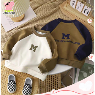 เสื้อแขนยาวเด็ก เสื้อสเวตเติอร์เด็ก ลายสกรีนM ใส่ได้ทั้งชายและหญิง แฟชั่นน่าหนาว 0-14ปี