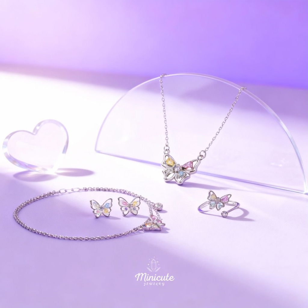ส่งฟรี 🌈 Minicutejewelry ชุดเครื่องประดับเงินแท้ 925 คอลเลคชั่น Lucky Butterfly ผีเสื้อนำโชค สร้อยคอ สร้อยข้อมือ ต่างหู