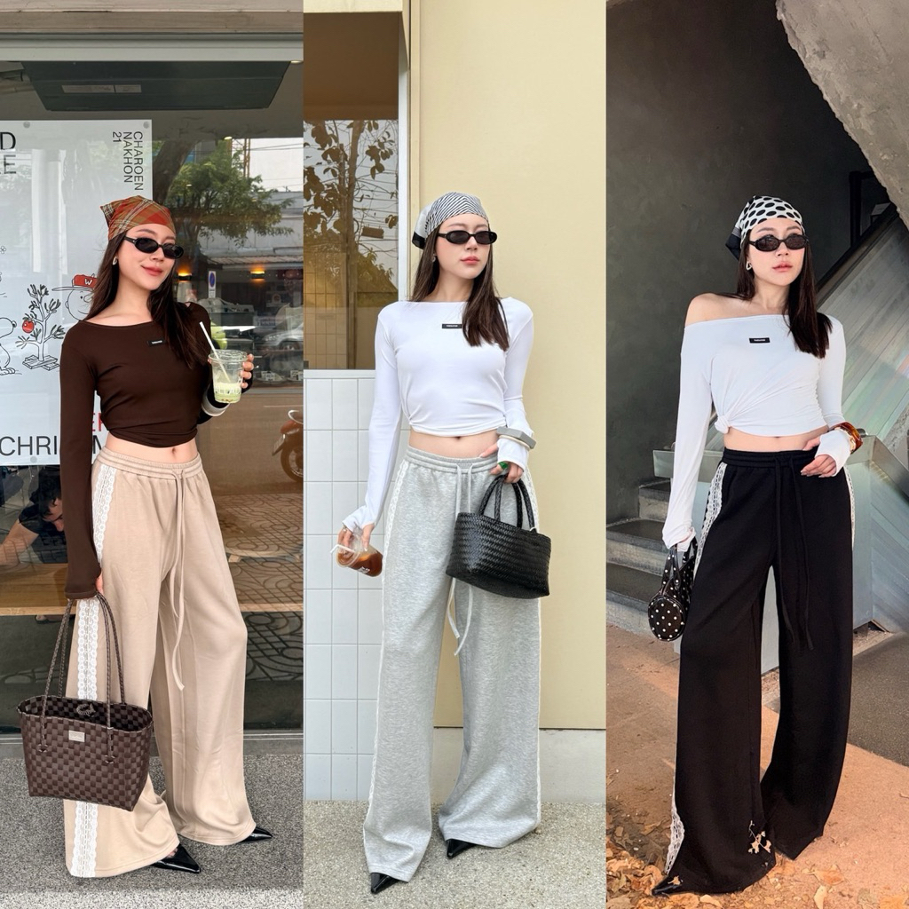 THESUNCO-Wendy Sweatpants (เวนดี้) ลด 30% กางเกงวอร์มขายาว ผ้านุ่มเย็นสบาย ดีเทลแถบลูกไม้