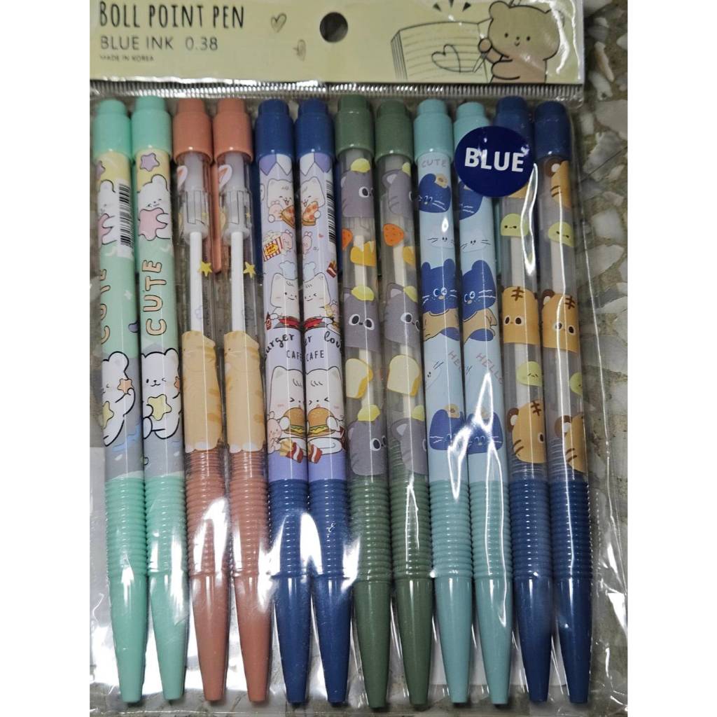 ปากกาน่ารัก ปากกาลูกลื่น 0.38 หมึกน้ำเงิน ลายการ์ตูนเกาหลี เขียนลื่น แพ็คสุดคุ้ม