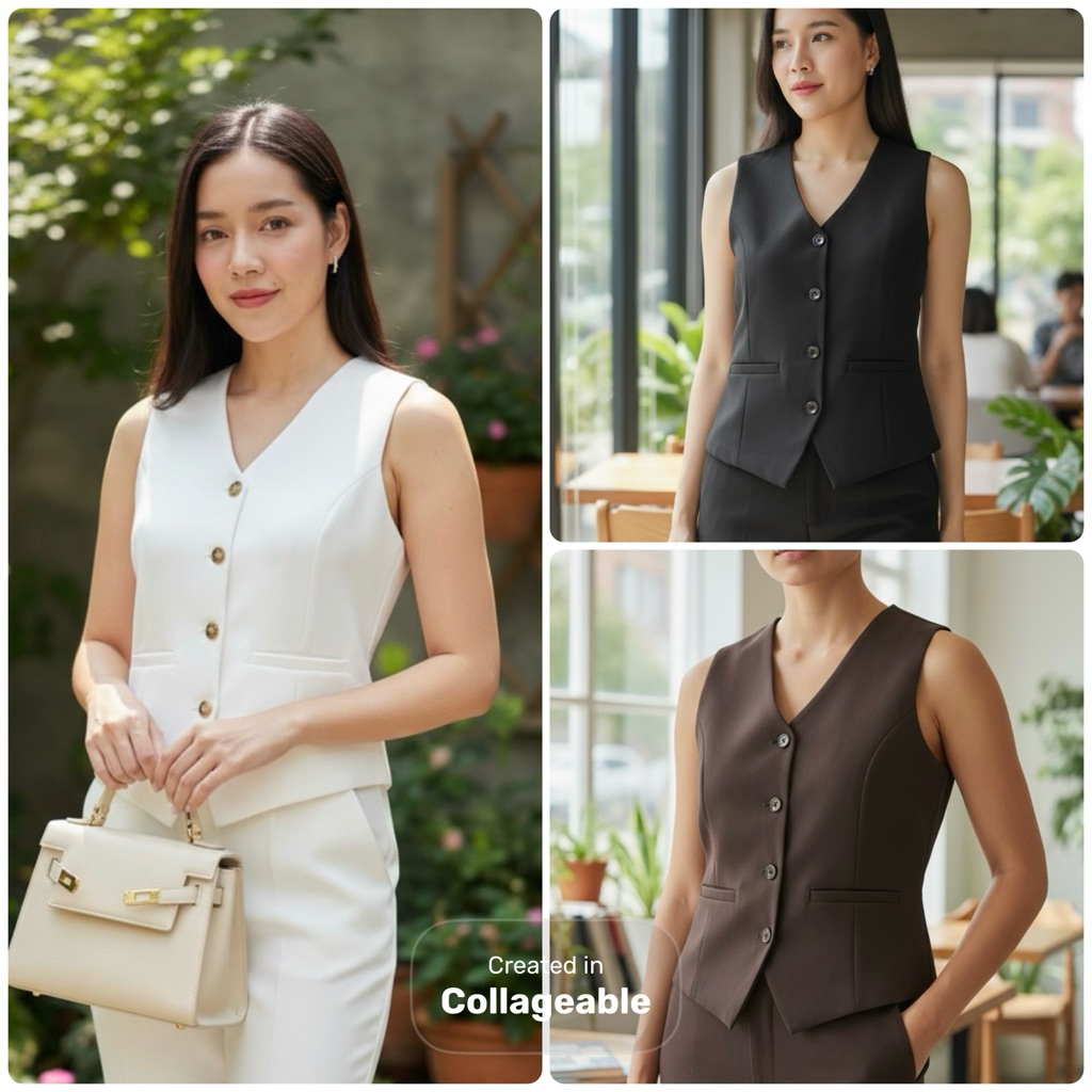 PL118 เสื้อกั๊กกระเป๋าจริง ทรงเบเซอร์  เข้ารูป ดูดีมีสไตส์