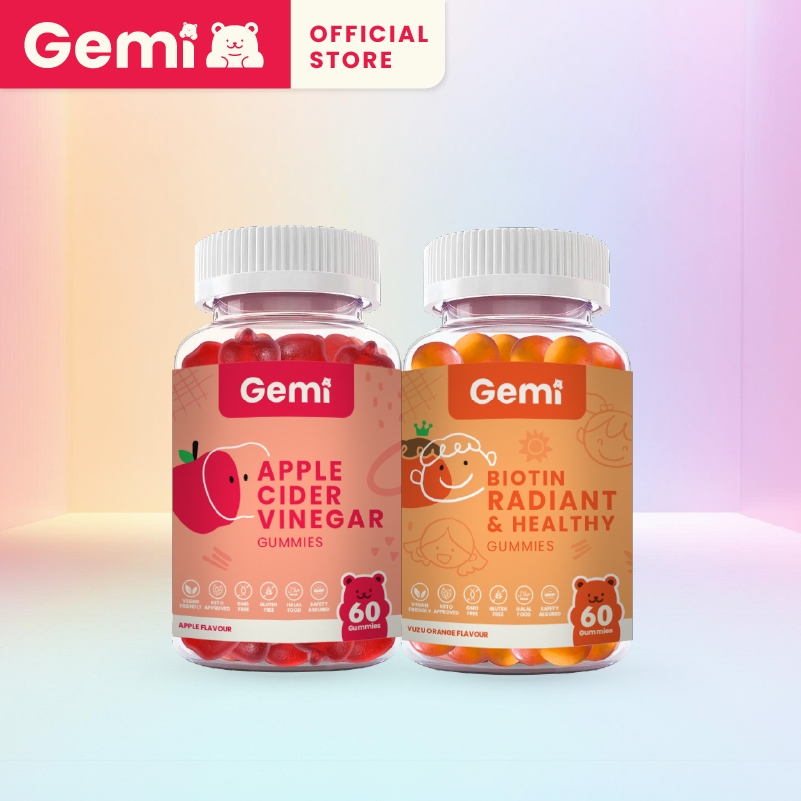 Gemi เจมมี่ ไบโอตินและแอปเปิ้ลไซเดอร์กัมมี่ รวม 2 กระปุก / Gemi Biotin & ACV Gummy / GemiGummi