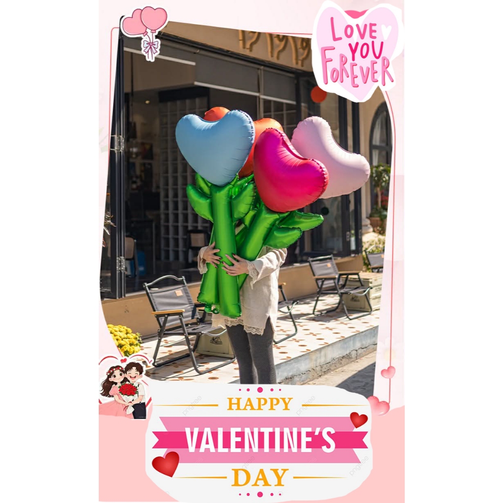 ลูกโป่ง ดอกไม้ ดอกกุหลาบ วันวาเลนไทน์ Valentine