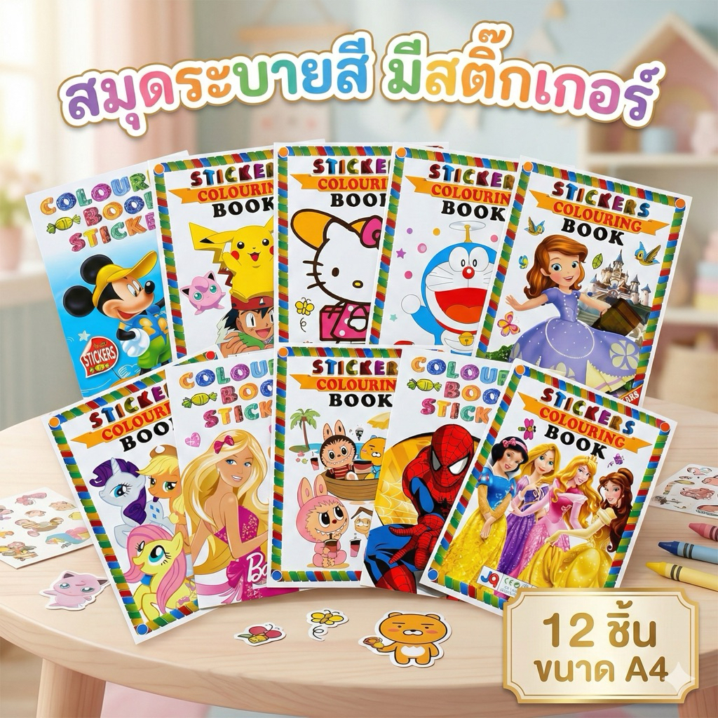 12 เล่ม สมุดระบายสีขนาด A4