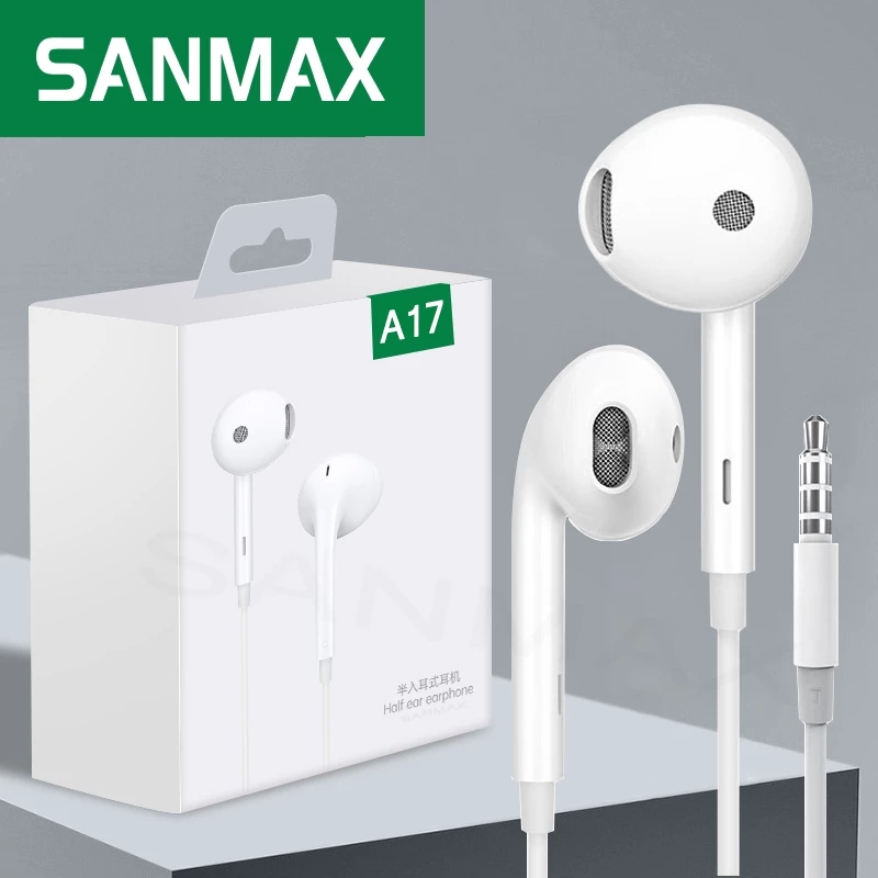 sanmax หูฟัง A17 3.5mm MH135 เสียงดี ไมโครโฟนในตัว สำหรับทุกยี่ห้อ คอมพิวเตอร์ oppo phone Android (รับประกันหนึ่งปี