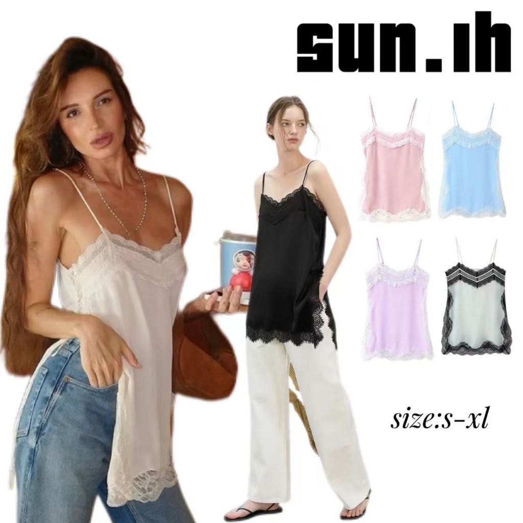 SUN🛍️มีสินค้าพร้อมส่ง🛍️เสื้อกล้ามลูกไม้สไตล์ฝรั่งเศส-อเมริกัน ผ่าข้าง ใส่ได้หลายชั้น สไตล์ใหม่ปี 2026 มีให้เลือกหลายสี