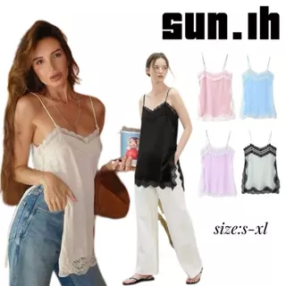 SUN🛍️มีสินค้าพร้อมส่ง🛍️เสื้อกล้ามลูกไม้สไตล์ฝรั่งเศส-อเมริกัน ผ่าข้าง ใส่ได้หลายชั้น สไตล์ใหม่ปี 2026 มีให้เลือกหลายสี