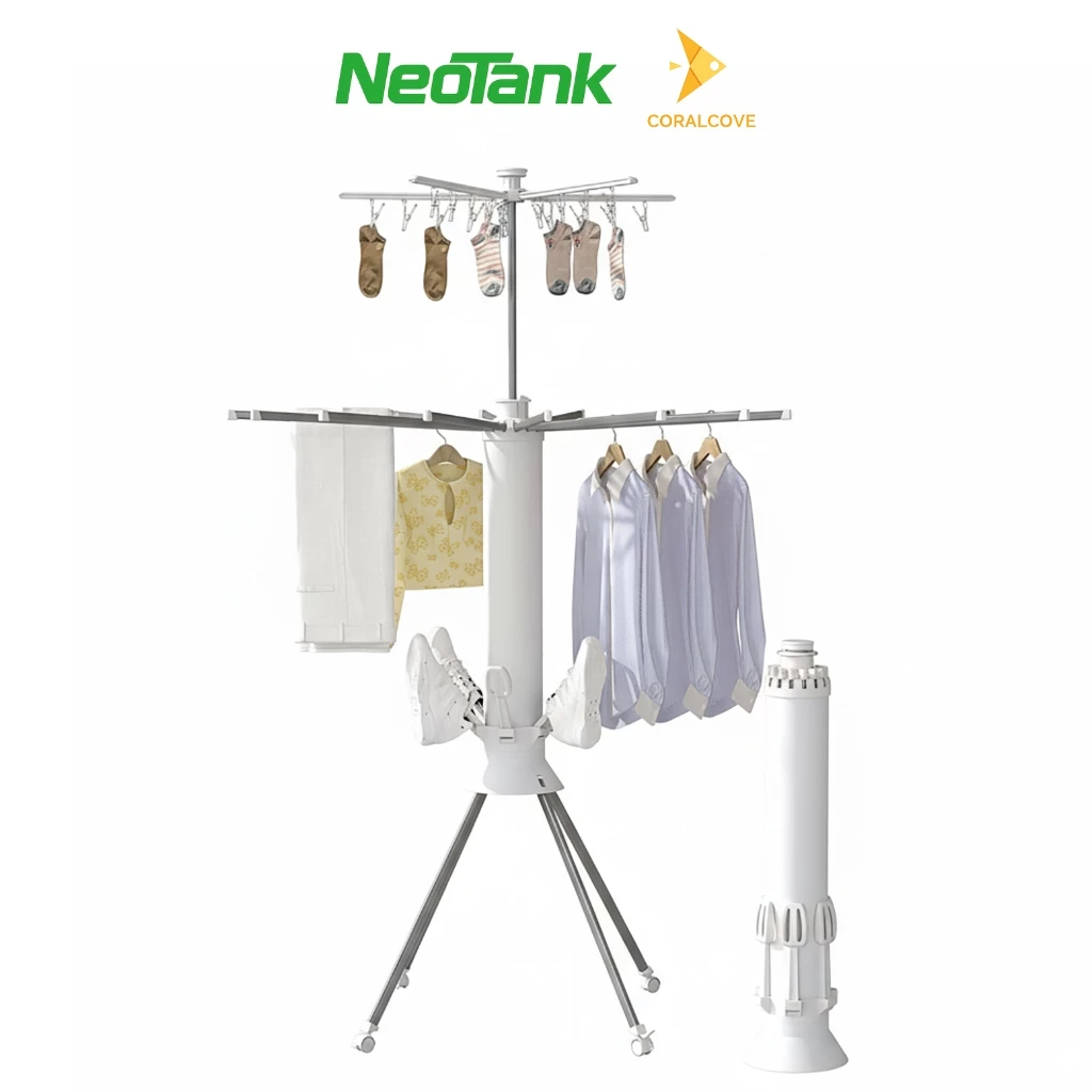 NeoTank ราวตากผ้า หมุน 360° มีล้อ เหล็กคาร์บอนเคลือบกันสนิม พร้อมที่หนีบ 24 ตัว