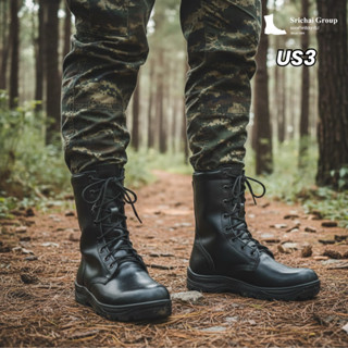 Combat Boots / คอมแบท รุ่น US3/US3C หนังขัดมัน พื้นรถถังเสริ…