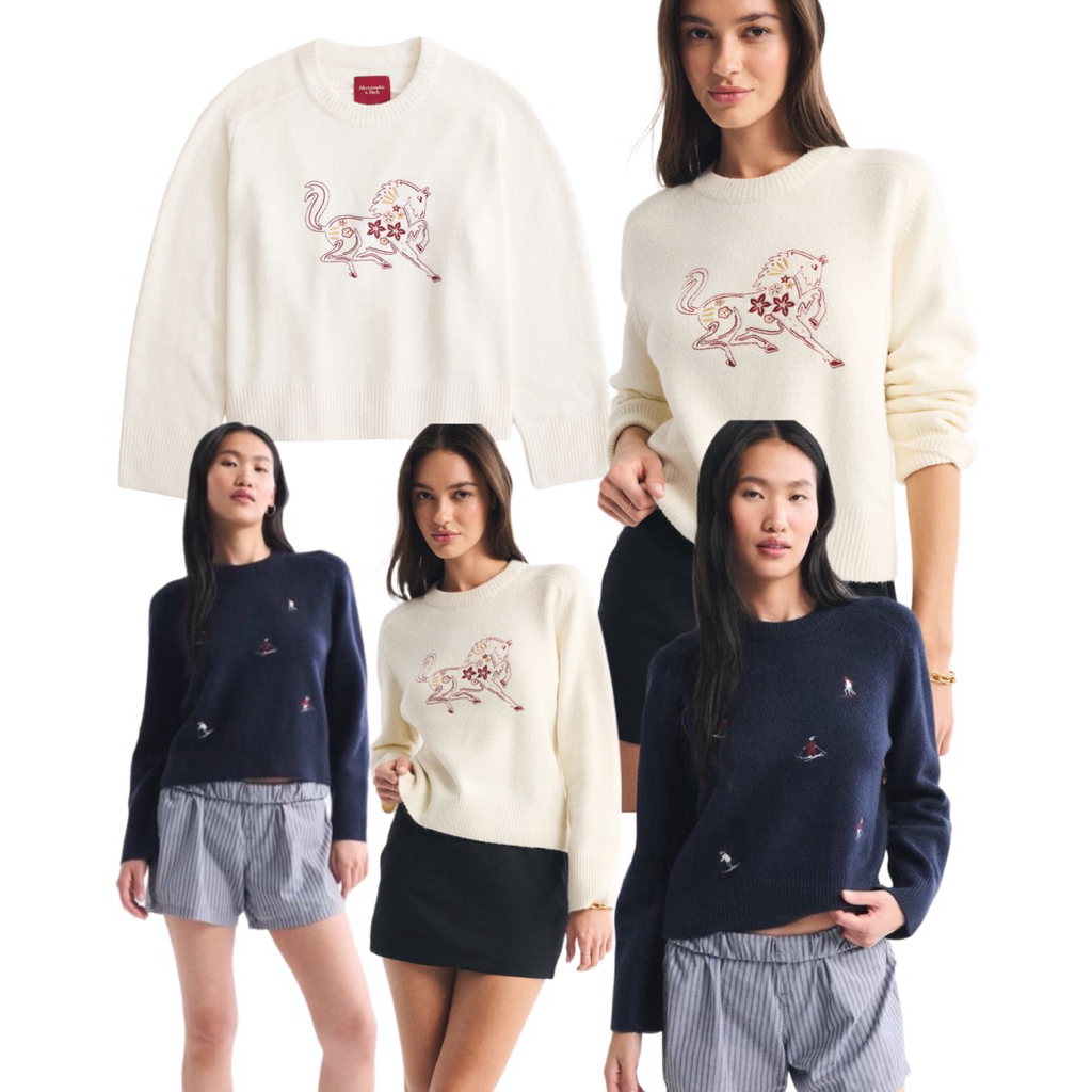 (ของแท้💯) A&F crew sweater สเวตเตอร์คอกลม ผ้าไหมพรหมเนื้อนุ่มพิเศษ ดีไซน์คลาสสิก