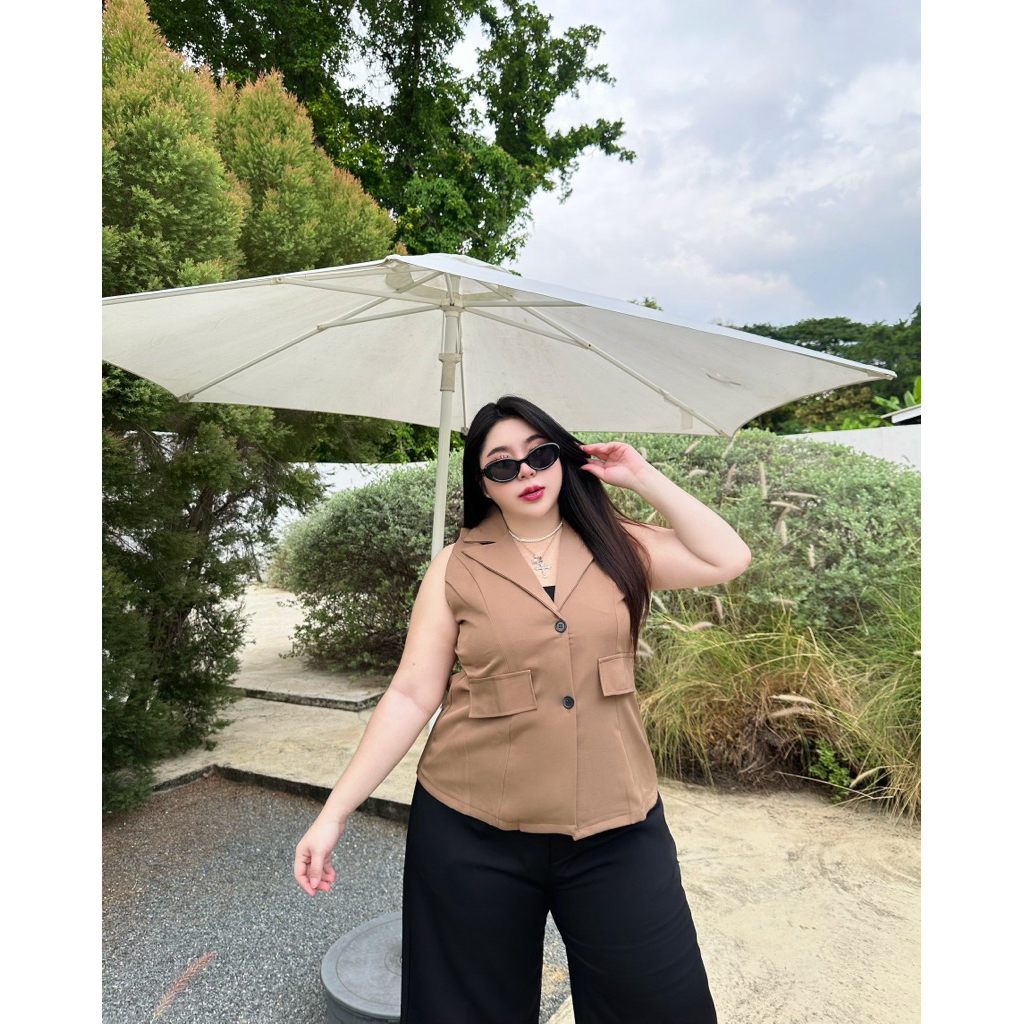 เสื้อเบเซอร์แขนกุดคอปกสูทสาวอวบอก38-52นิ้วรหัส B47