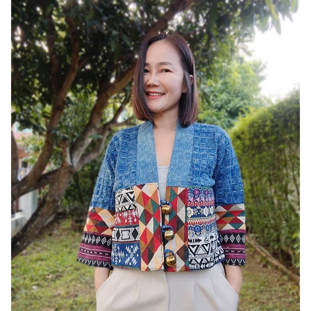 เสื้อคลุมสวยๆ ผ้าสโตน แต่งลายผ้าทอ มีไซส์จ้า