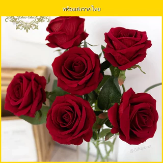 🌹 ดอกกุหลาบปลอม ดอกไม้เทียมพรีเมียม ผ้ากำมะหยี่ซาติน ดอกไม้ปลอมเหมือนจริง ไม่ร่วง สำหรับตกแต่งบ้าน งานแต่ง ปาร์ตี้ พร้อม
