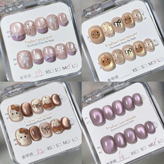 [ JL121-124 ] เล็บปลอมงานสีเจล งานHandmade แบบ 10 เล็บ ฟรีชุดอุปกรณ์ติดเล็บ