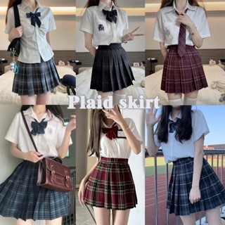 สไตล์ญี่ปุ่น กระโปรงลายสก๊อต เอวสูง นักเรียน กระโปรงพลีทจีบเ…