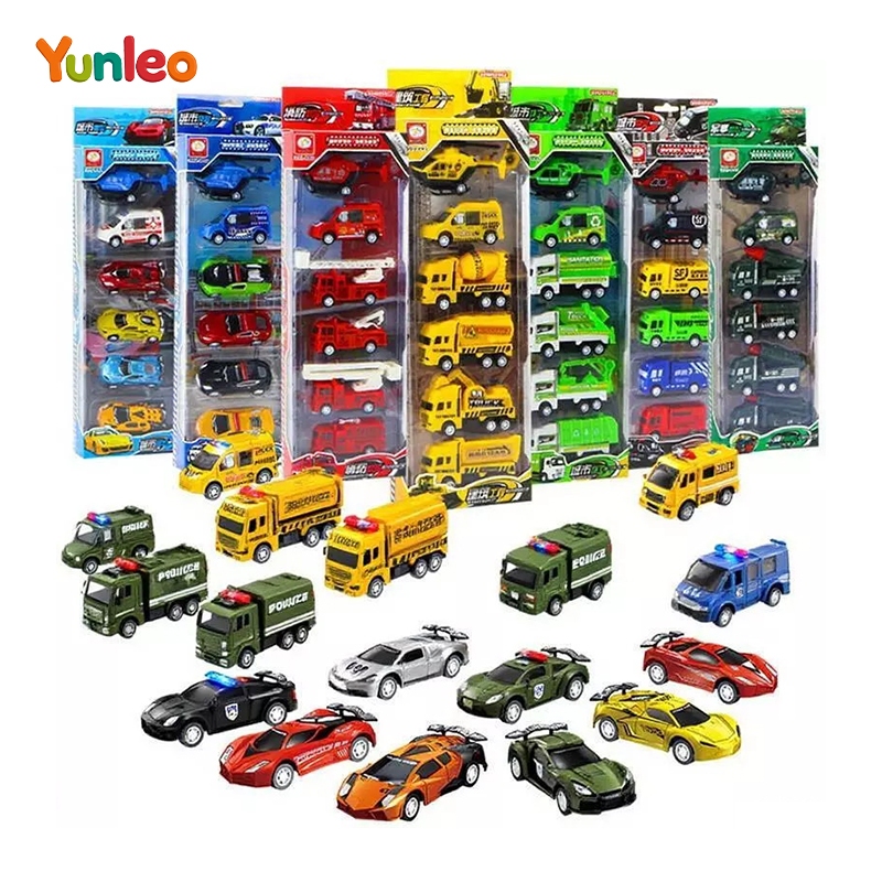 YUNLEOTOY 6 in 1ให้รถของเล่นเด็กผู้ชายรถบรรทุกของเล่นความเฉื่อยรถดับเพลิงโรงเรียนอนุบาลรุ่น