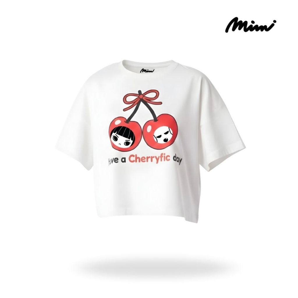 Mimi เสื้อยืดครอป Cherry Collection สกรีนลาย Cherry Besties MxR ทรงหลวม ตัวสั้น A9YTWH