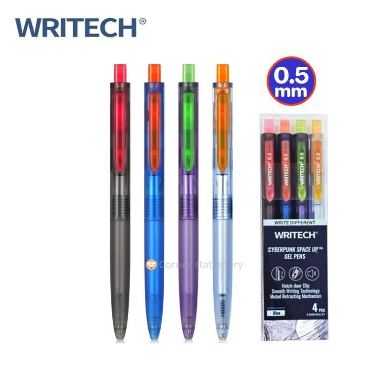 Writech ปากกาเจล 4 ด้าม รุ่น Cyberpunk Space Up หมึกน้ำเงิน 0.5 ไร้เสียง Silent Click รุ่น 0154A2-4