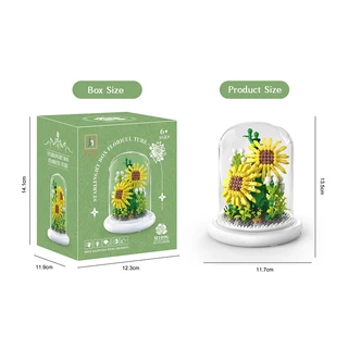 🌻ตัวต่อดอกไม้ DIY🌻มีไฟ บล็อกตัวต่อดอกไม้ ดอกไม้ DIY ดอกทานตะวัน พร้อมฝาครอบ ดอกลิลลี่สีขาว