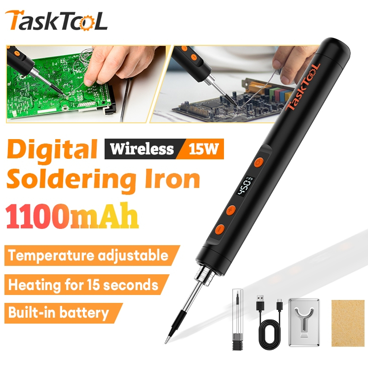 TASKTOOL  หัวแร้งบัดกรีไร้สาย ชุด หัวแร้งเชื่อมบัดกรีไฟฟ้า ไร้สาย USB ที่สะดวก จอแสดงผล LED